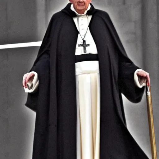 Image similar to pope benedict wearing sith cloak as chancelor palpatine in star wars episode 3, 8 k resolution, cinematic lighting, anatomically correct