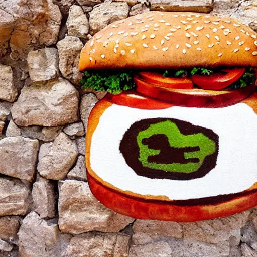 Image similar to Hamburger painted on a wall inside a cave