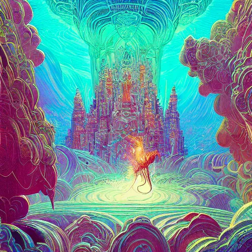 Image similar to palace opalescent lightning sacred sharp focus cinematic weird rich by victo ngai, beksinski, lisa frank, john stephens, antoni gaudi, tristan eaton, paul lehr, andreas rocha