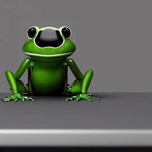 Prompt: a robot frog on a table, octane render, 3D, extremely detailed, accurate