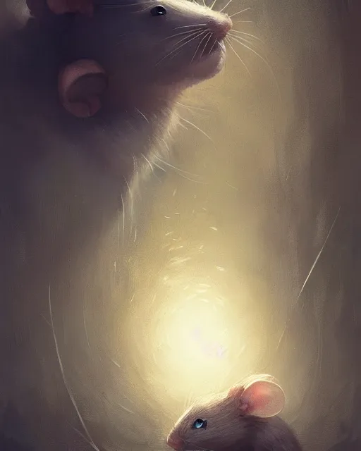 Image similar to a small mouse looks upwards, he is curious about what he sees, digital portrait by greg rutkowski, fantasy art, concept art, by disney concept artists, cinematic lighting, evening light, trending on artstation, cgsociety