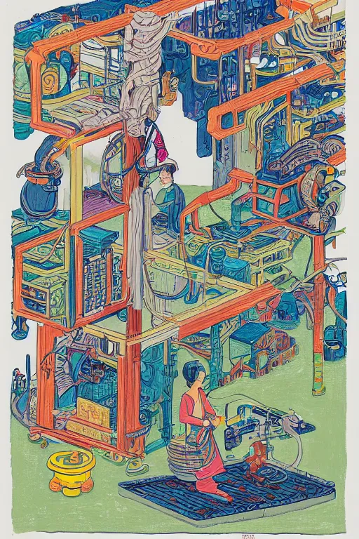 Prompt: portrait of an engineer woman fixing the samsara core cluster, fine portrait, concept art, in the style of brecht evens