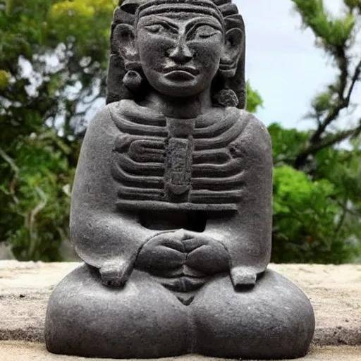 Image similar to ancient aztec, ancient mayan, stone statue, stone sculpture, The Wise Sister