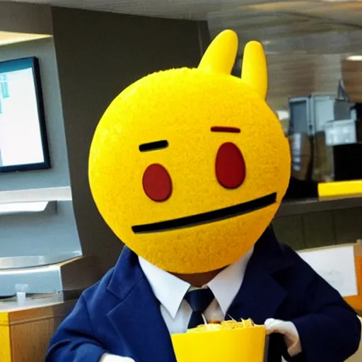 Image similar to anthropomorphic fruit lemon working at mcdonalds wearing mcdonalds uniform