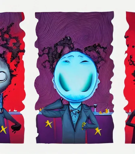 Image similar to Tim Burton style The Watchmen by Alex Pardee and Nekro and Petros Afshar, and James McDermott,unstirred paint, vivid color, cgsociety 4K