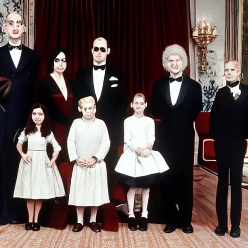 Prompt: The British royal family as the Addams family