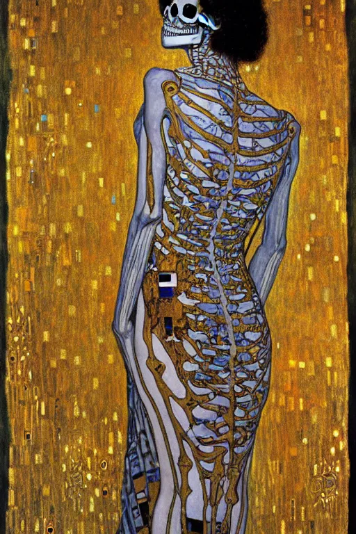 Image similar to skeleton queen, symbolism paintimg of vienna secession movement. in gustav klimt style 1 9 0 1, judith and the head of holofernes