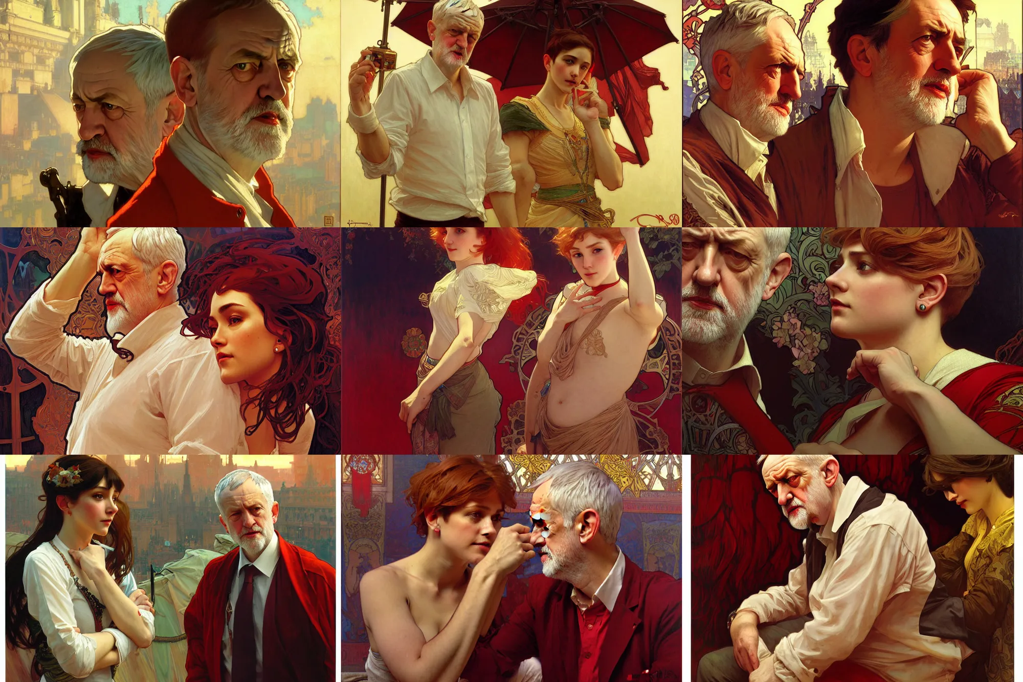 Image similar to jeremy corbyn, nier autoamata, highly detailed painting by ilya kuvshinov, alphonse mucha, gaston bussiere, craig mullins, j. c. leyendecker 8 k