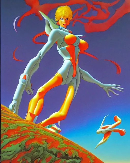 Image similar to evangelion by roger dean, by julie bell, 4 k, hyper detailed