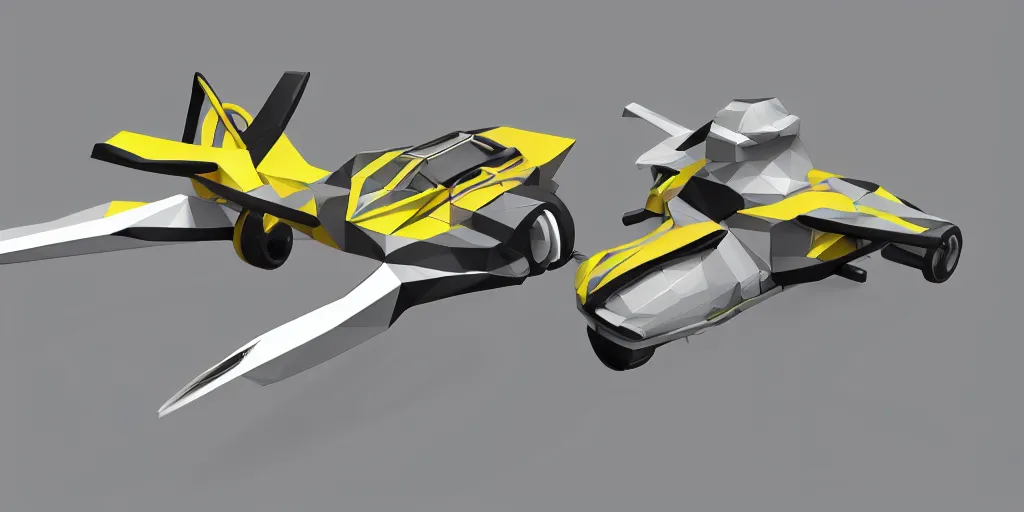 Prompt: side view of multiple low-poly sci-fi 3D hover racer designs