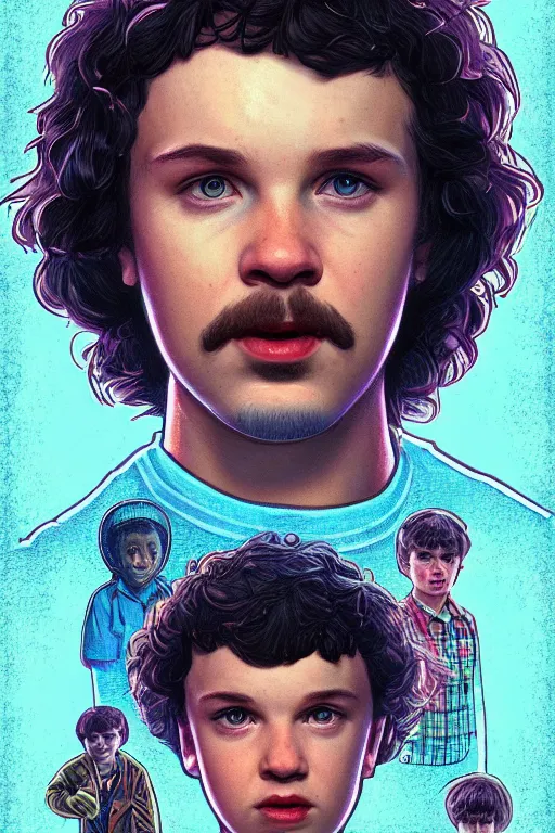 Image similar to portrait of eddie munson from season 4 of stranger things, 8k, rich vivid colors, cinematic lighting, digital art, illustration, french noveau, alphonse mucha, artstation