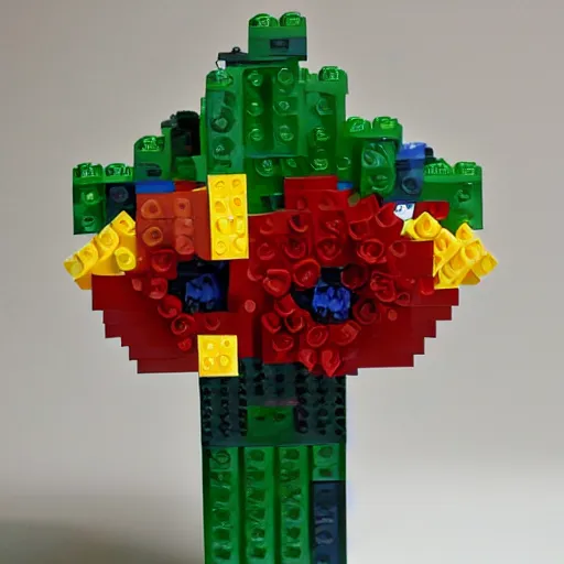 Prompt: a floral arrangement made of legos