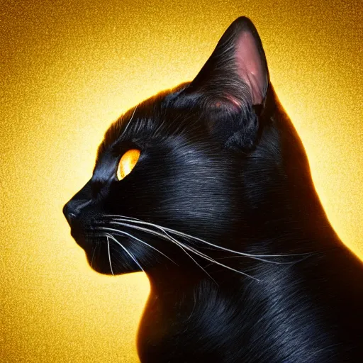 Image similar to portrait. black cat wearing a gold medieval knight armor. particle effects, cinestill, afrofuturism, sci - fi fantasy, 3 d render, stunning, regal