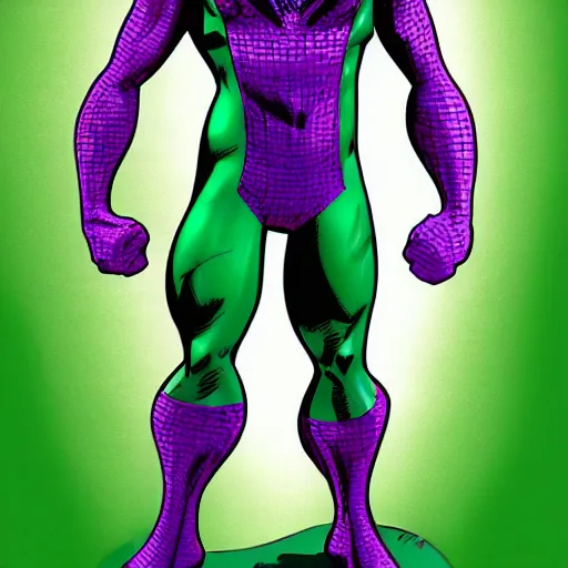 Image similar to purple and green spiderman suit by todd mcfarlane