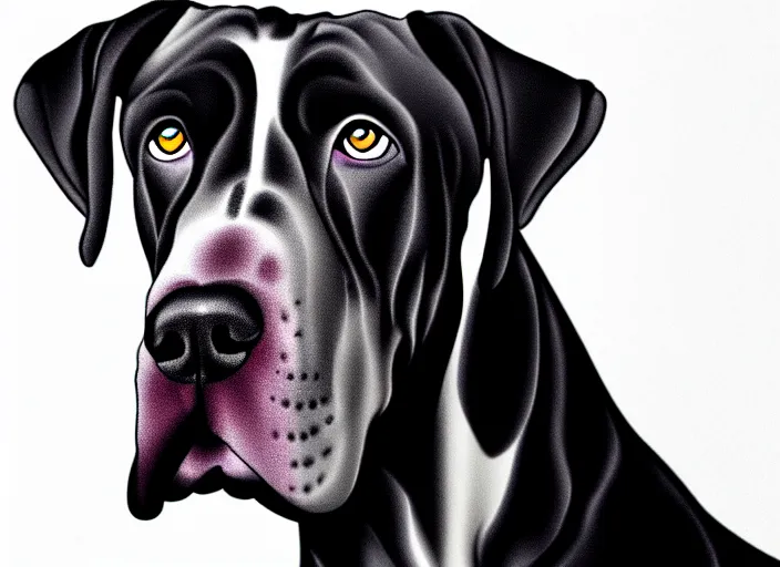 Image similar to great dane, white background, cartoon, high detail