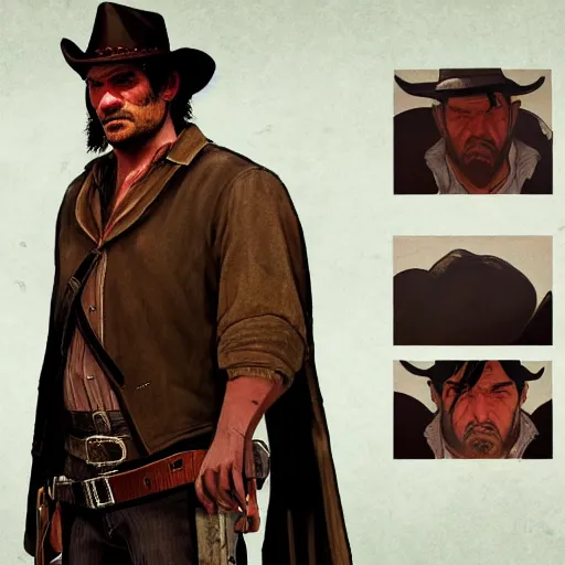 Prompt: midtone skin, dark eyes, dark hair, 6 feet two inches tall, broad shoulders, red dead redemption 2 concept art, pastor