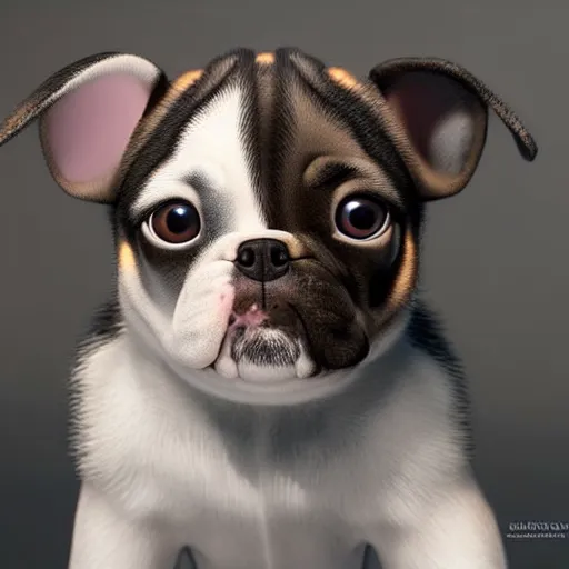 Image similar to still photo of cute puppy, highly detailed, photorealistic portrait, bright studio setting, studio lighting, crisp quality and light reflections, unreal engine 5 quality render