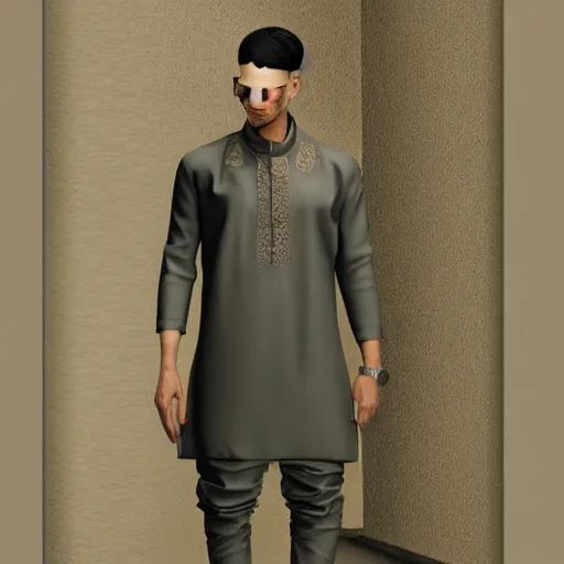 Prompt: yeezy kurta, futuristic, cyberpunk, photorealistic, extremely detailed