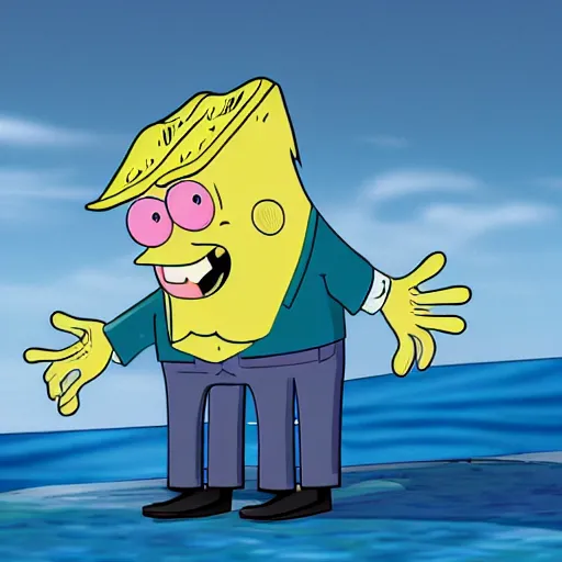 Image similar to Donald Trump in SpongeBob SquarePants body, hyper realistic photography, 8k,