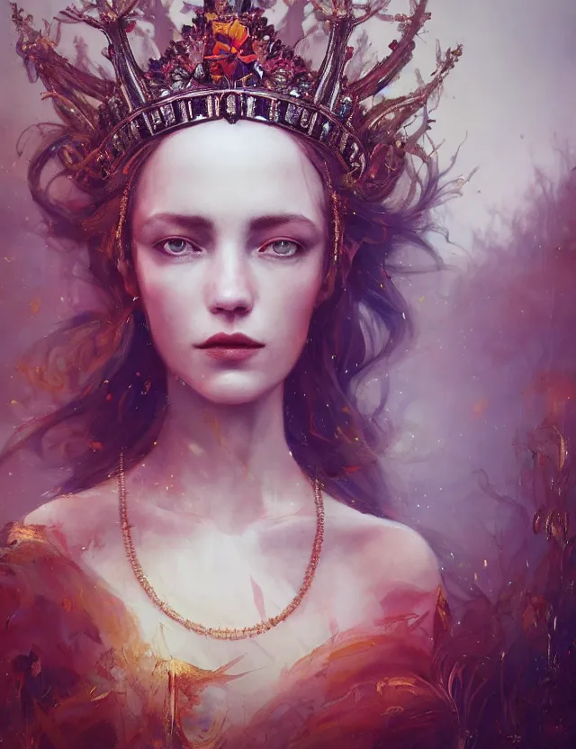 Prompt: blurred background. close-up portrait of a goddess in crown, by Anne Bachelier by Anka Zhuravleva, Anato Finnstark and Alena Aenami, Bruno Walpoth. unreal engine