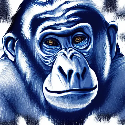 Image similar to bored ape nft, blue white art style, 8 k graphics