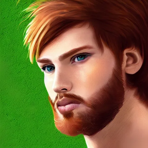 Prompt: professional digital art of a man with natural reddish - brown hair and green eyes, popular, high quality, highly detailed, hd, 4 k