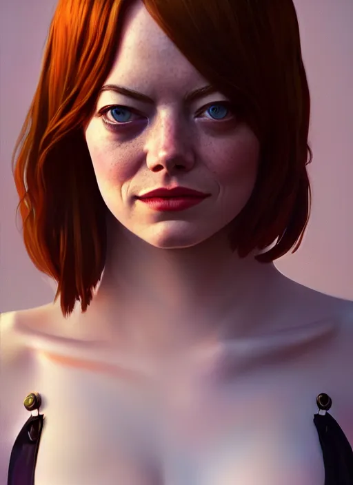 Image similar to emma stone, hyper detailed, digital art, trending in artstation, cinematic lighting, studio quality, smooth render, unreal engine 5 rendered, octane rendered, art style by klimt and nixeu and ian sprigger and wlop and krenz cushart.