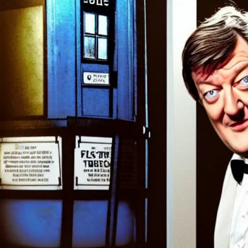 Prompt: stephen fry as doctor who, bbc promotional artwork