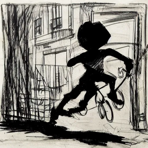 Image similar to award winning william kentridge drawing of a south african boy dashing home across a childrens story illustration urban township landscape, to save his little brother, who is accidentally playing with parafin