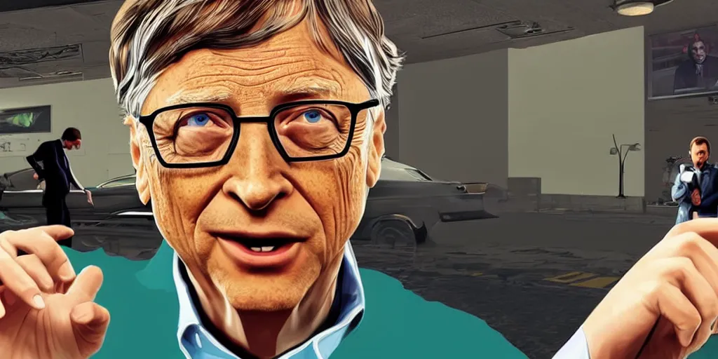 Prompt: bill gates as a gta v cover