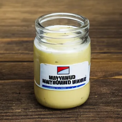 Image similar to a jar of mayonnaise wearing a prison uniform in a prison cell