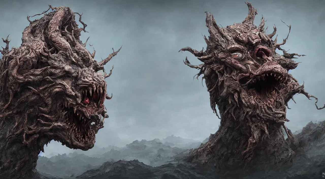 Image similar to a epic monster from chinese myth 山 海 经, 饕 餮, by zdzislaw beksinski, by josip csoor, portrait, photorealistic, volumetric lighting, horror, detailed, intricate, elden ring, raytrace, octane, cgscociety,