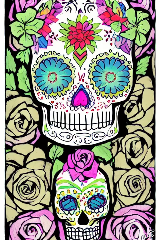 Image similar to illustration of a sugar skull day of the dead girl, art by noelle stevenson