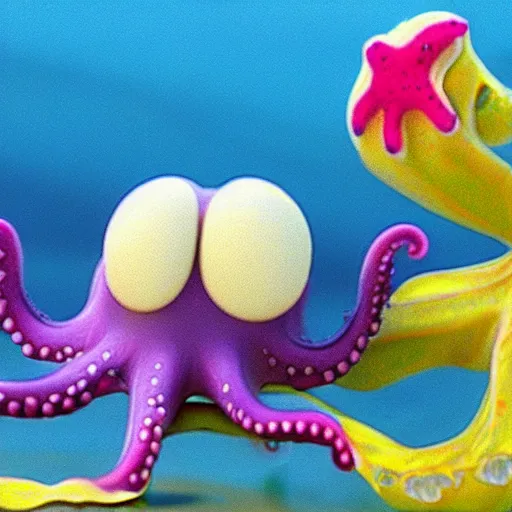 Prompt: an octopus hugging a starfish, Pixar cartoon