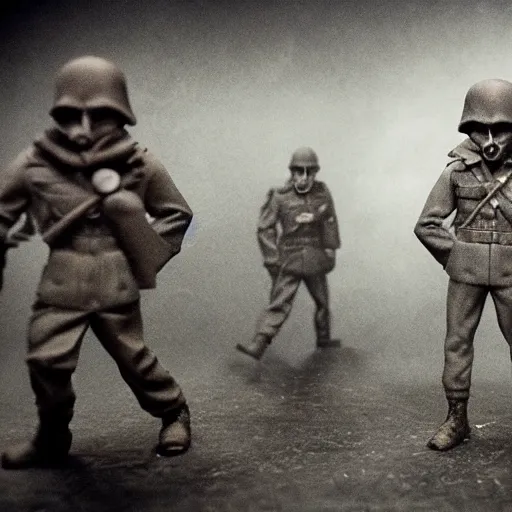 Prompt: world war ii, surrealistic detailed claymation art, dark, moody, foggy