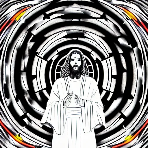 Image similar to psychedelic telepathic symmetric jesus christ in white robe floating art artgem mathematical maze patterns math rock