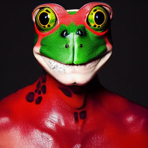 Prompt: a close - up portrait photo of pete davidson cosplaying as a poison frog by erwin olaf