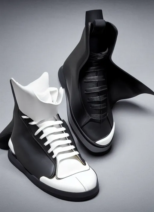 Prompt: hyperrealistic and heavy detailed product photo rick owens shoe of batman, in front of white back drop, whole shoe is in picture, leica sl 2 5 0 mm, vivid color, high quality, high textured, real life