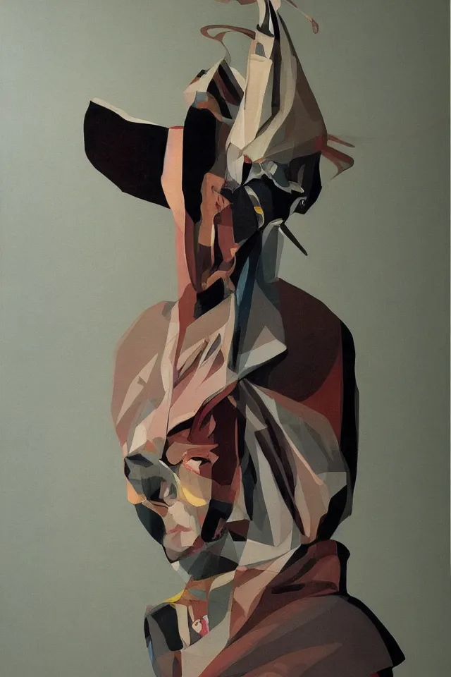 Image similar to sfumato renaissance oil painting of a modern shaman, modern minimal isei miyake outfit, in the style of vogue, syd mead, concept art