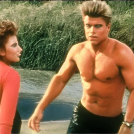 Prompt: a screen still of a frightening existential nightmare in an episode of baywatch