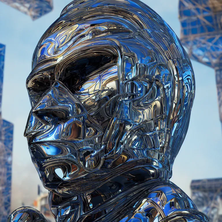 Prompt: octane render portrait by wayne barlow and carlo crivelli and glenn fabry, a giant massive colorful chrome metal head inside a futuristic paris street, cinema 4 d, ray traced lighting, very short depth of field, bokeh