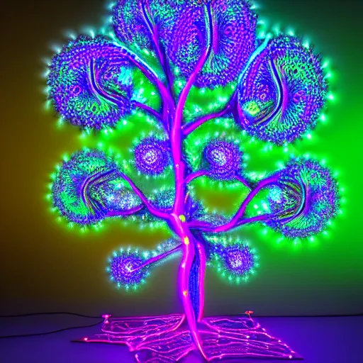 Image similar to a fractal tree made out of neon lights, futuristic, hd, epic lighting