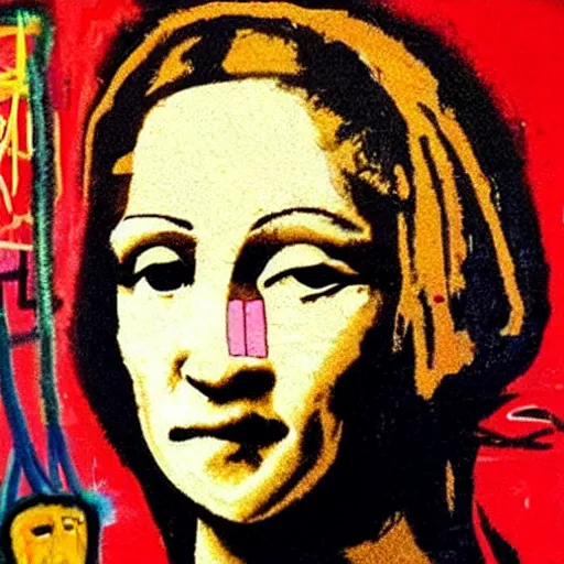 Image similar to monalisa in the style of jean-Michel Basquiat!!!!!!!!!!