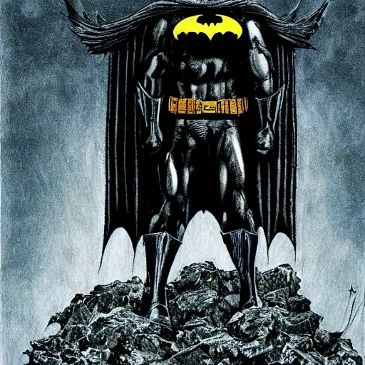 Prompt: batman in berserk, art by kentaro miura