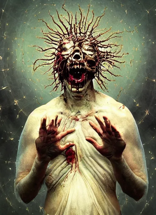 Prompt: the transcendent being embodying fear of the madness, photorealistic, detailed photography, divinity, awful, cosmic horror, religious art, blasphemous