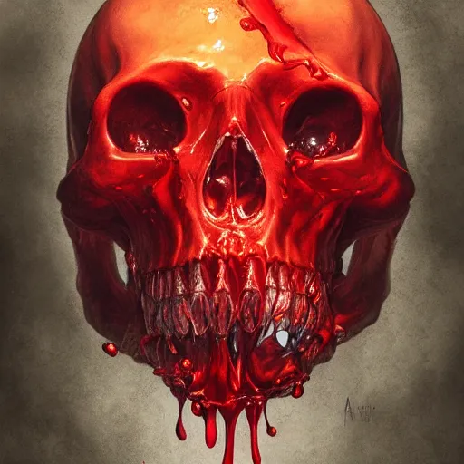 Image similar to turbulent transparent red liquid inside in a transparent skull, alayna lemmer