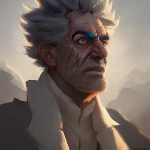 Image similar to portrait of Rick Sanchez, art by greg rutkowski, matte painting, trending on artstation