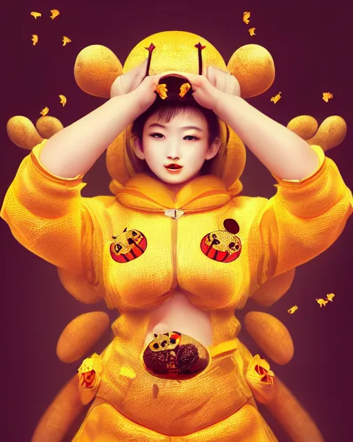 Image similar to beautiful xi jinping as honey, made of honey, wearing honey - themed miniskirt, award winning creature portrait photography, extremely detailed, artstation, 8 k, sensual lighting, incredible art, wlop, artgerm, backlit, rim lighting, hi - fructose