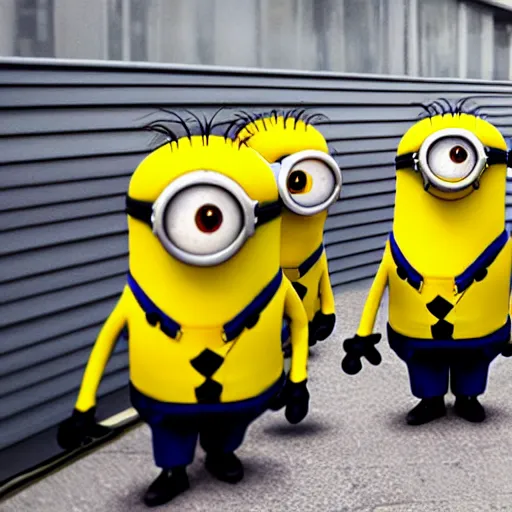 Prompt: minions walking about in the backrooms
