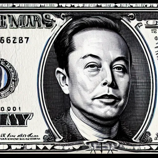 Image similar to Elon musk on the Mars Dollar bill